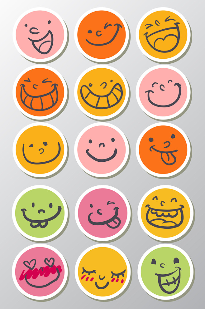 圆形笑脸贴纸矢量素材