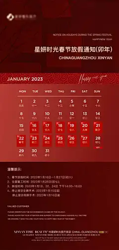 春节放假通知-节日,传统,美容,整形,红色,喜庆,医美,海报,放假,假期,通知,春节