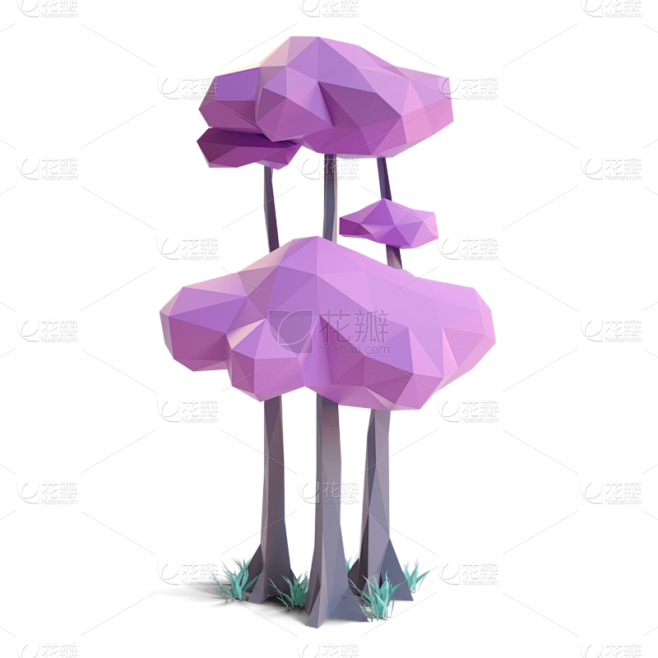 手绘立体紫色小树元素