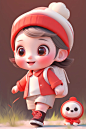 https://s.mj.run/DyZNTLSgIFA a cute baby girl wearing red braces and pants,wearing a white hat,standing naturally,with a frount and full body,POPMART style,clean and simple design,IP image,advanced natural color matching bright and harmonious,lovely and c