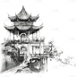 中国风通用水墨中式建筑组合元素素材