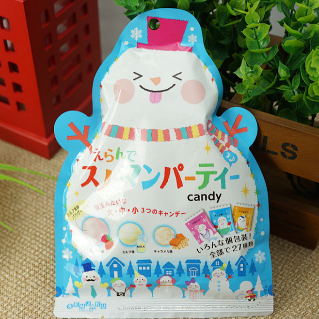 日本进口糖果扇雀饴种包装雪人三味糖好吃好...
