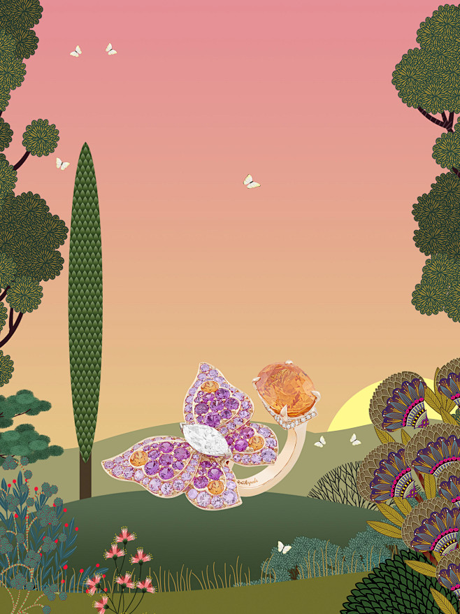 Butterfly指间戒，玫瑰金，白K金...