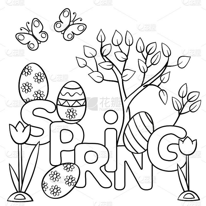 用单词SPRING着色页面