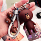 韩国line布朗熊表情兔男女汽车钥匙扣 创意铃铛钥匙链公仔包挂件-淘宝网