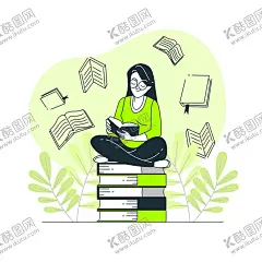 阅读概念插画 【酷图网】书,书本,书籍,看书,读书日,图书馆日,世界读书日,世界图书馆日,阅读,读书,儿童,教育,概念,书堆,手绘书,插画,卡通,手绘,背景,背景墙,展板,场景,素材,