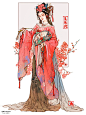 胭脂红 | 角色设计 | 古风服设插画 - 小红书