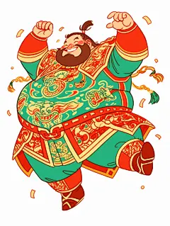 财神一位留着胡子的中国古代胖子将军高兴地跳了起来
