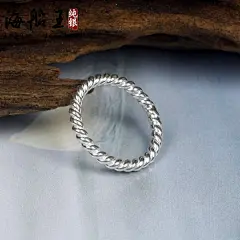 海船王 S990纯银足银戒指 女 简洁麻花尾戒中指食指女戒 转好运