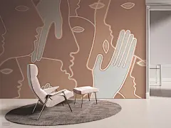 现代 手绘 人脸 手 重叠 眼睛   壁画 壁纸 墙画 背景墙 电视背景 床头背景 卧室 酒店