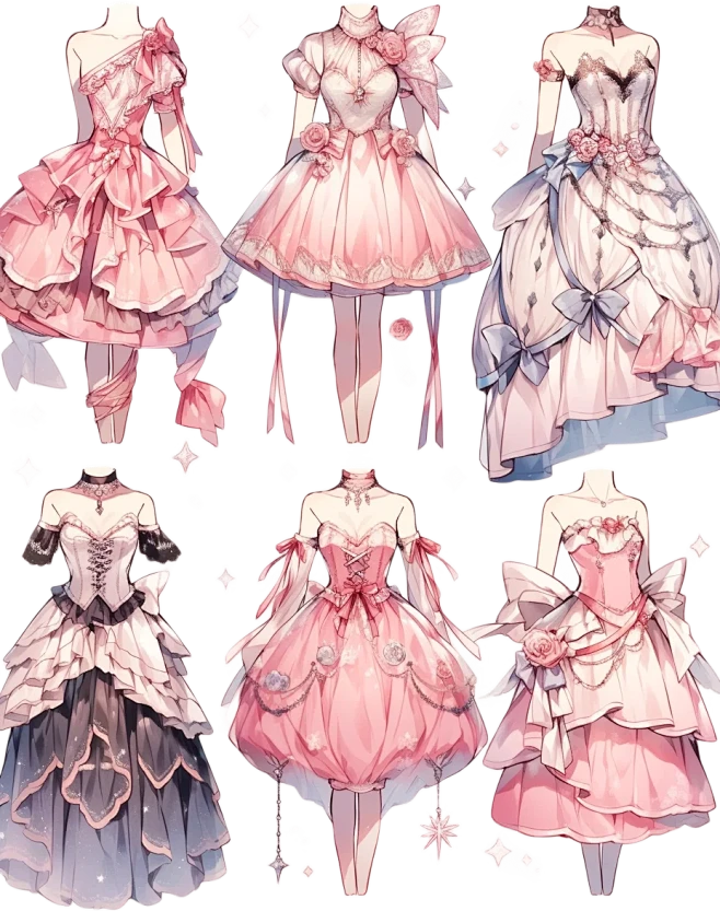 礼服｜oc芭蕾服装设计图连衣裙插画素材3...