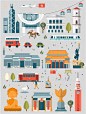扁平化香港旅游美食建筑文化海报地图插画EPS矢量设计素材