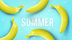 蓝色背景,绘画插图,模板,香蕉,夏天,矢量,标语,商品,白色,分离着色
