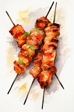 AI数字艺术手绘烤肉烤串烧烤插画