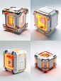 太空金属箱
An empty square white box, 3D solid model, metal and glass, the box is open, the box is open, with red, orange, and yellow piping, simple style, pure white background, futuristic spacecraft design style, rendered in C4d, full of hidden details