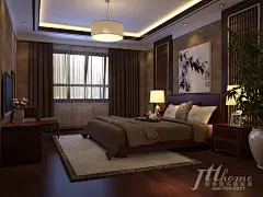 木框的对称造型精致的金属镶嵌与壁纸结合，凸显了清雅含蓄的空间效果，深驼色壁纸，表现了稳重高雅的居室氛围。