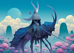 精灵女皇骑着她那辆华丽的战甲虫