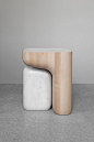 Chaos / ToolsGalerie — Guillaume Delvigne : Stool in solid wood, stone and leather. Limited edition of 12 pieces + 2 AP + 2 prototypes.   Tabouret en bois massif, pierre et cuir. Série de 12 exemplaires + 2 EA + 2 prototypes .   - Client :  Tool