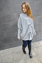 Sweatshirt Tunic / Grey  Extravagant Blouse/ Draped Top/ Sexy Winter Sweater : Elegant and chic oversize top made of soft and light quilted cotton. Stylish extra long sleeves,sexy and comfy !      Fabric: Cotton ONE SIZE FITS