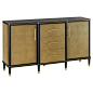 Svetlana Hollywood Regency Gold Faux Shagreen Black Credenza | Kathy Kuo Home