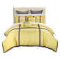 Chic Home - Legend Yellow & Gray King 7-Piece Quilted Comforter Bed in a Bag Set - Who ever said simple couldn't be fun and sophisticated? Ruffle trim and elegant embroidery are the base for this luxury inspired bedding. This ensemble will create a wo