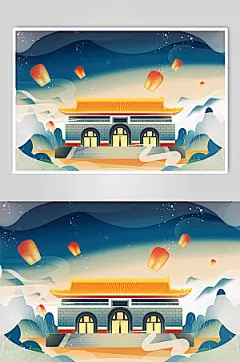 国潮风插画祈祷南京中山陵地标建筑插画元素
