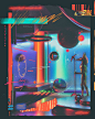 3dart c4d grunge interiordesign neon retrowave spaces Synthwave typography   vatash
