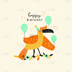 鸟类,绘画插图,气球,平坦的,字体,周年纪念,事件,贺卡,背景分离,热带气候