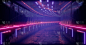 3 d渲染插图。科幻未来抽象梯度蓝紫粉色霓虹灯。在混凝土地板的反射下，一条发光的走廊。黑暗的室内房间