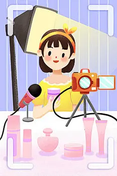 卡通人物直播手绘插画素材