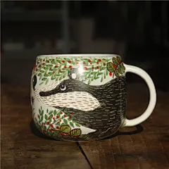 陶艺师手绘蜜獾 马克杯茶杯咖啡杯宫崎骏陶瓷原创手作设计大容量