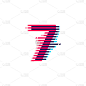 7号标志与充满活力的线条故障效果。