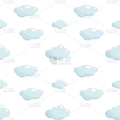 手绘无缝图案与可爱的蓝色云彩在白色的背景。矢量插图。布料和装饰的背景设计。