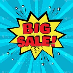 黄色漫画泡沫与大销售字在蓝色背景。流行艺术风格的喜剧音效。矢量插图。