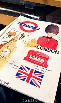 parisazhang  的插画 水彩本第一页献给英国了