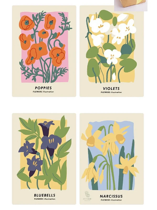 矢量手绘北欧花朵植物花卉插画海报AI素材-花瓣网