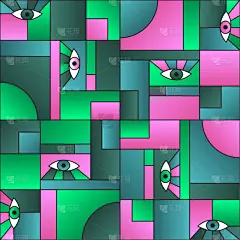eyes in geometric shapes grid retro seamless print
