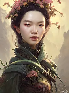 林中仙子花朵树木原画