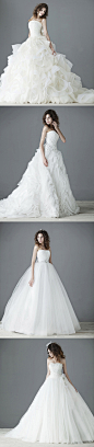  服装 婚纱/婚礼 街拍搭配  四款不同类型的抹胸A字蓬蓬裙，简洁的纯白…
