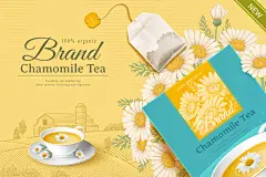 洋甘菊花茶草本有机消炎健康茶包AI矢量海报模板 Brand Chamomile Tea :  