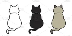 小猫小猫尾巴涂鸦矢量插图