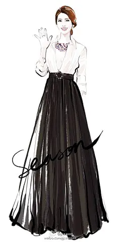 #jjseason插画# #时尚##插画# ----- 林心如 身着TARIK EDIZ 2016春夏礼服，佩戴BVLGARI宝格丽 项链及戒指，性感优雅携手电影魔轮 剧组亮相第19届#上海电影节#红毯。O古典优雅 温柔婉约 | 林心如@北坤人素材