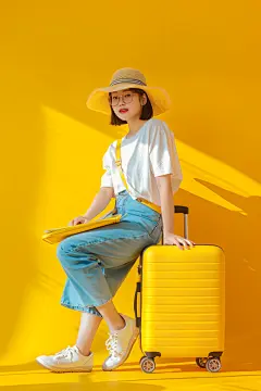 拖着行李箱去旅行