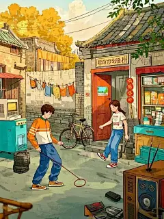 胡同时光机：8090京味儿童年对比绘 - 小红书
