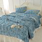 韩国代购 蓝色仿皮草长绒床上用品 超柔法拉绒冬被床罩1米8套件-淘宝网