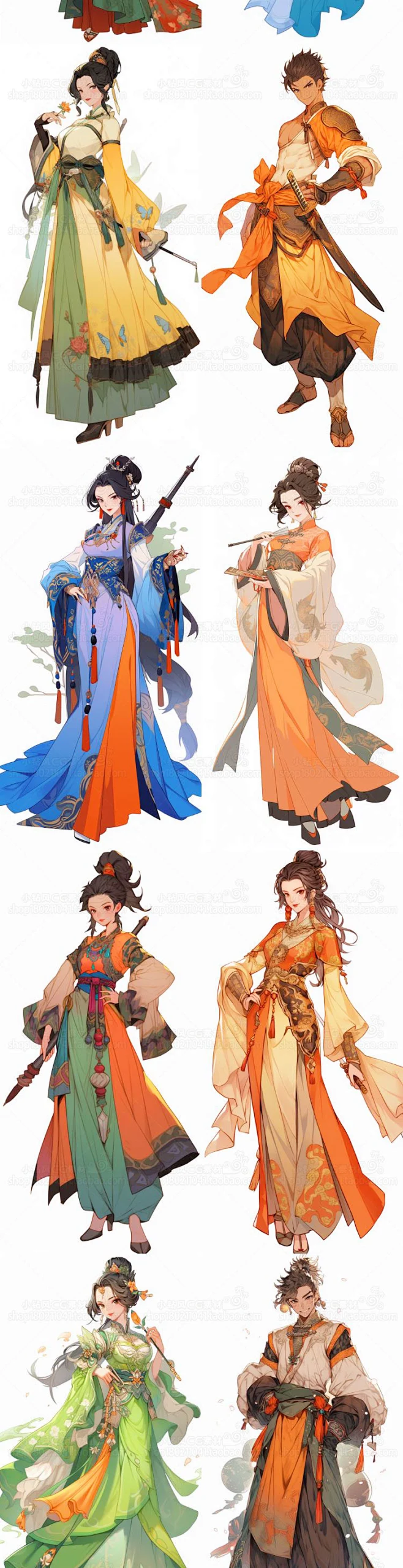 AI武侠游戏角色设定素材 国风人物服装插画设计参考 影视概念设计-花瓣网