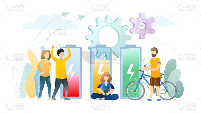 Life energy metaphor flat vector illustration.