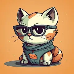 摄图网_402454287_可爱卡通戴眼镜坐着的小猫数字艺术（企业商用）
