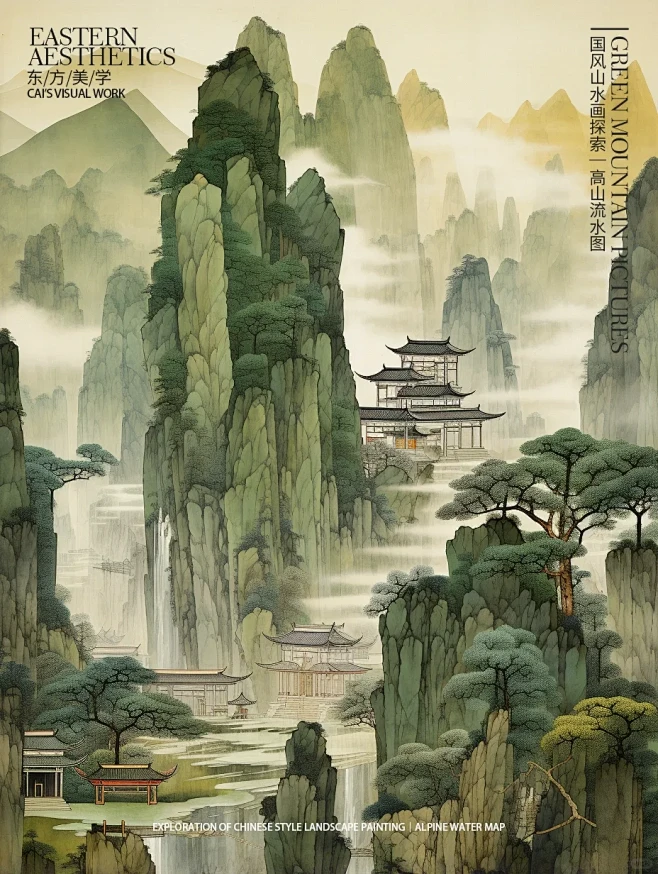 东方美学｜国风山水画探索｜高山流水图-花瓣网