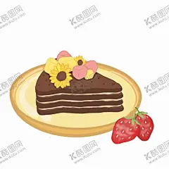 美味巧克力切块插画 【酷图网】生日,草莓,蛋糕,手绘插画,巧克力蛋糕